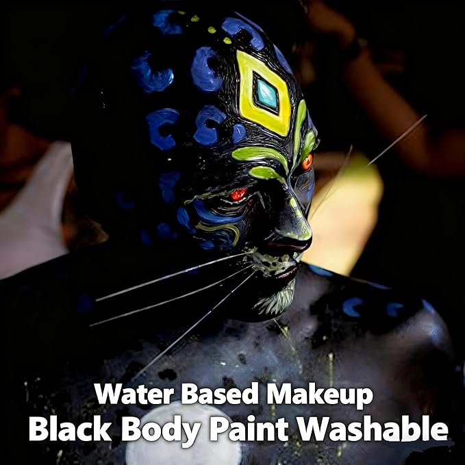 Go Ho Black Face Body Paint Washable(2.37oz/pc),Water Based Cream Face Paint,Skull Skeleton Zombie Clown Makeup,Black Body Paint for SFX Cosplay Costumes Festivals Halloween Makeup