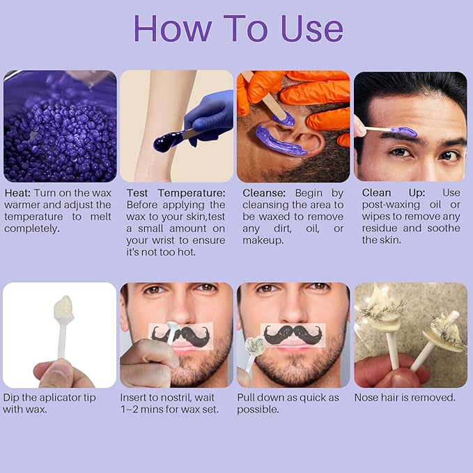 BLITZWAX Nose Wax Sticks for Hard Wax Hair Removal 110pcs Waxing Sticks Kit for Beard, Armpits, Chest, Back and Legs Applicators for Men's At-Home Waxing, Includes 40pcs Mustache Guards