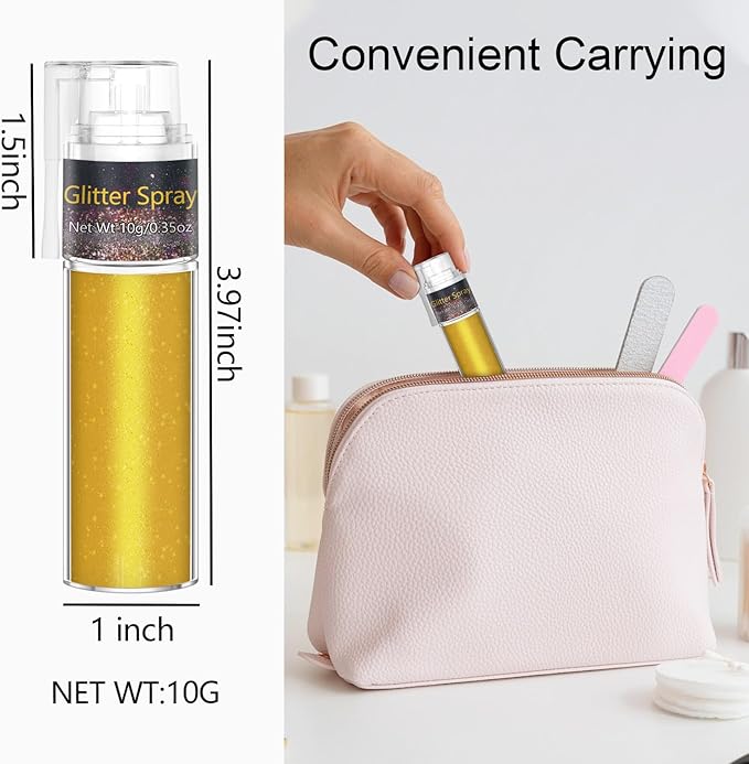 Hair and Body Glitter Spray, 1PC Gold Hair Glitter Extra Fine Face Shimmer Powder for Clothes, Festival Loose Sparkle Powder for Rave Clothes Nail Art Easter Halloween Crafts (Gold)