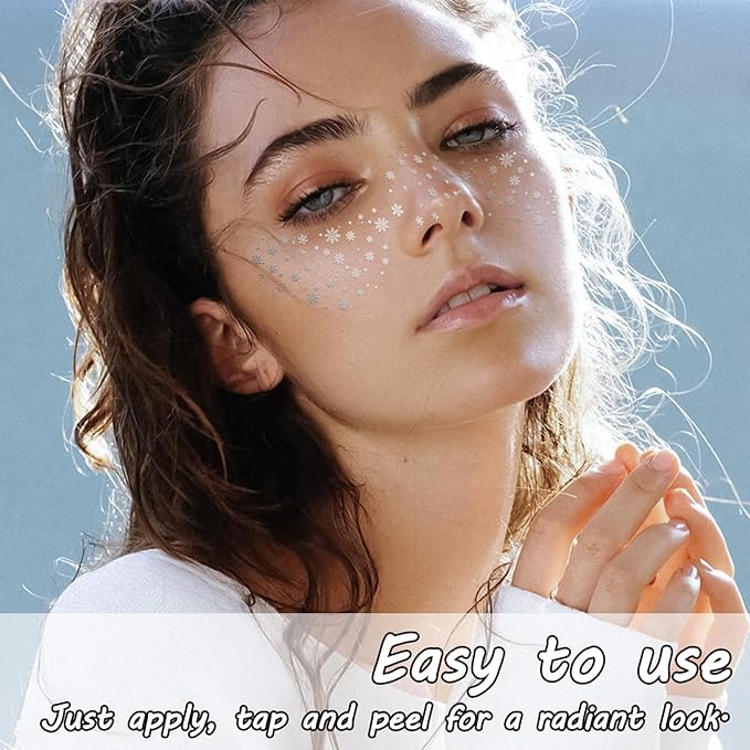 10 Sheets Glitter Freckle Tattoo, Silver Glitter Face Makeup Speckles, Eyes Makeup Accessories Temporary Tattoo for Women and Girls, Cosmetic Freckle for Face