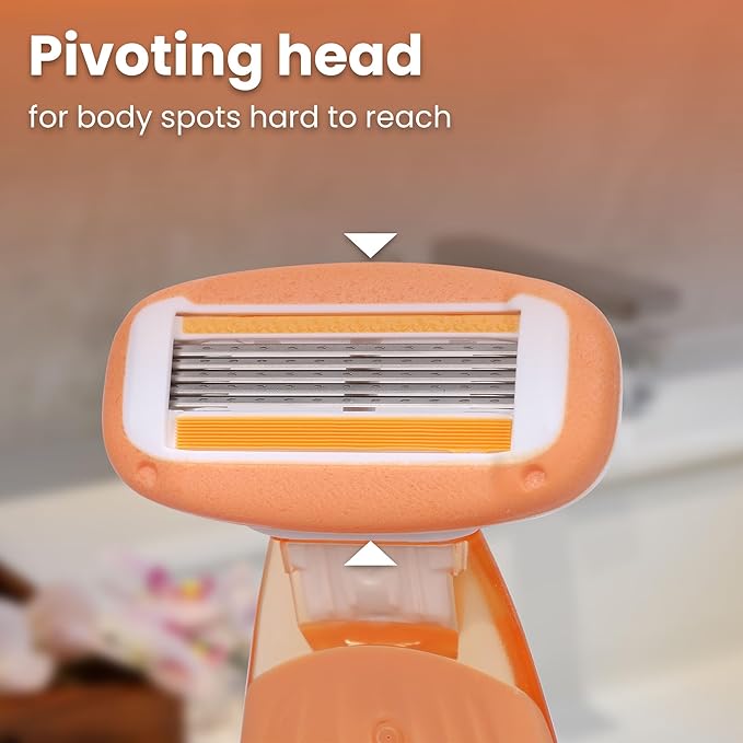 Mini Travel razor Kit for women - 1 Handle and 3 Cartridges - Extra Smooth 5-blade With Case for Close Shaving - Orange