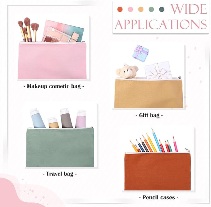 Reginary 10 Pcs Canvas Makeup Bags Bulk for Women Blank DIY Pencil Pouch Travel Toiletry Cosmetics Bags Gift for Christmas Breast Cancer Awareness Thanksgiving Wedding Nurses Teacher(Boho Color)