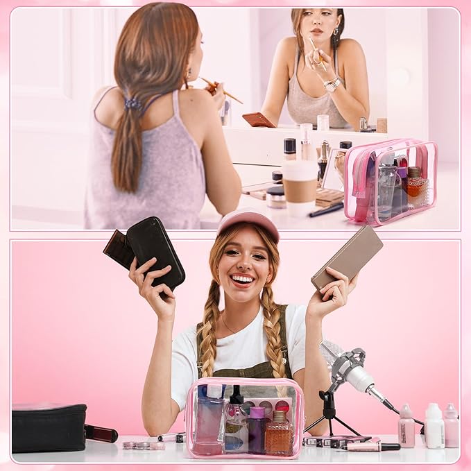 Weewooday 12 Pieces Clear Makeup Bags Cosmetic Storage Bags PVC Zipper Pouches Travel Waterproof Makeup Plastic Case for Women Organizing Toiletries Traveling Bathroom(Large,Light Pink)