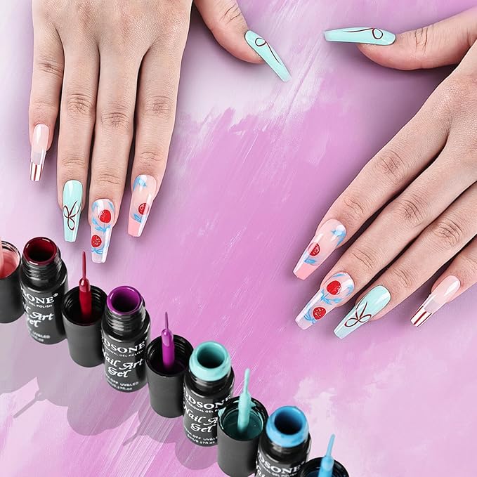 JODSONE Gel Polish Nail Art Gel Liner Set 20 Colors Red Pink Blue Purple with Thin Brush Need U V Lamp Cured Gift for Girls at Home Salon Design