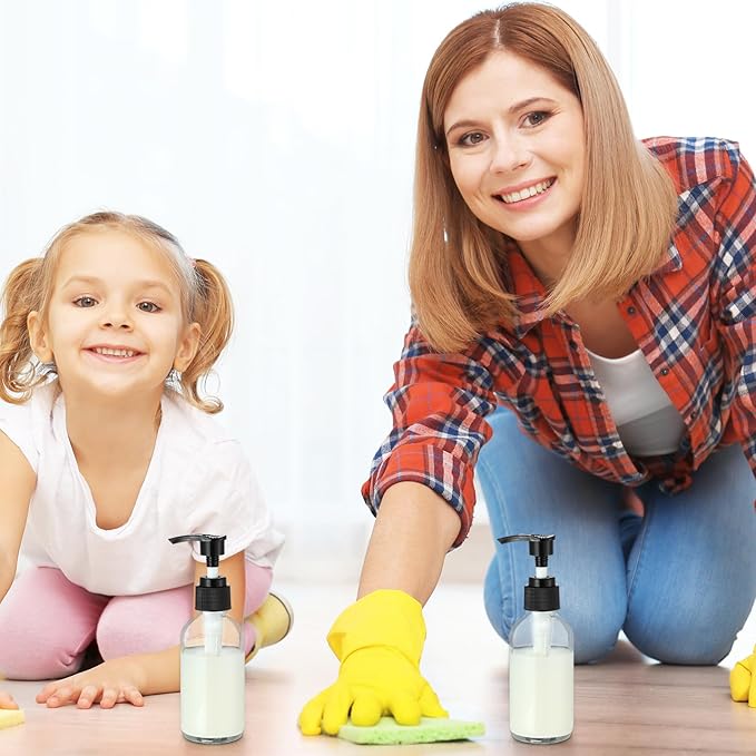 Tanlade 12 Pcs Glass Pump Bottle Dispenser 4 oz Travel Bottles with Pump Refillable Glass Containers for Toiletries Lotion Liquid Soap Shampoo Essential Oils Cosmetic Travel Accessories(Clear)