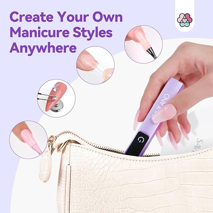 SAVILAND Handheld U V Light for Gel Nails: Magnetic Stand & 10S Flash Cure Mini Nail Light 3-Timer Modes Portable LED Nail Lamp Nail Dryer Cordless Gel Lamp LCD Screen Home DIY Manicure Purple