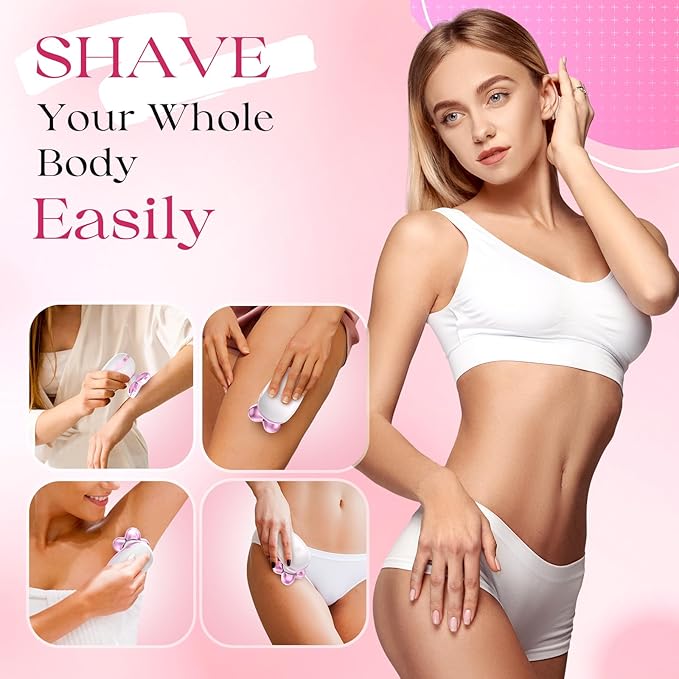 Electric Razors for Women, Rechargeable Rotary Painless Shaver for Legs Bikini Facial Hair Removal, Cordless Womens Trimmer for Lady Grooming, Body Wet/Dry Razor Water Resistant Grooming Kit(Pink)