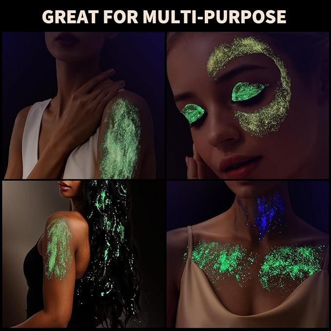 Teenitor 12 Colors Fine Glitter Body Glitter Gel, Glow in The Dark Glitter Gel, Glow in The Dark Face Paint, Face Sparkles for UV Black Light Raves Concerts Festivals