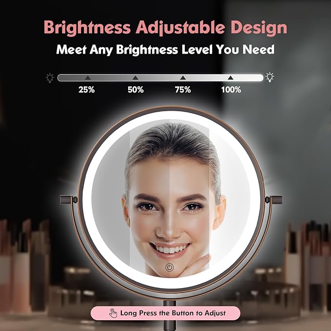 Rechargeable Wall Mounted Makeup Mirror - 8 Inch Double Sided 1X/10X Magnifying Mirror with 3 Color Lights Dimmable Touch Screen, 360ยฐSwivel 19.6 Inch Extendable Accordion Bathroom Mirror