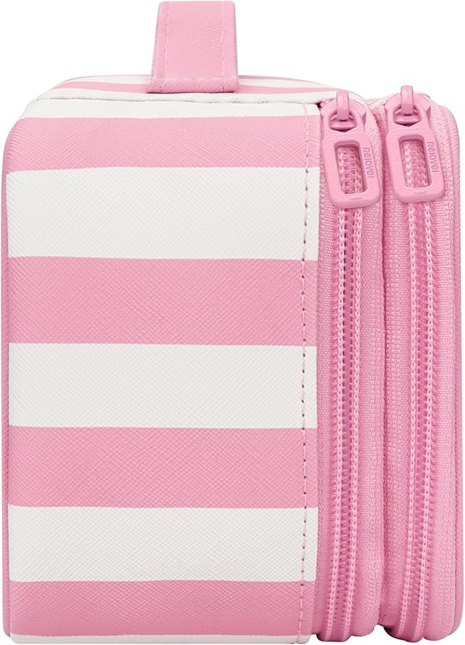 Relavel Travel Makeup Bag, Small Floral Cosmetic Bag with Makeup Brush Compartment, Portable Makeup Pouch for Women, Double Layer Makeup Organizer Bag Cute Toiletry Bag, Wide Strip