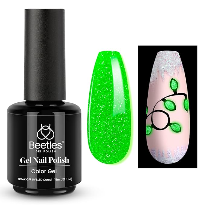 Beetles Halloween Gel Nail Polish, Luminous Green Glow in the Dark Gel Nail Polish Soak off Uv Led Nail Lamp Halloween Nail Art Manicure Salon DIY Home 0.5Oz