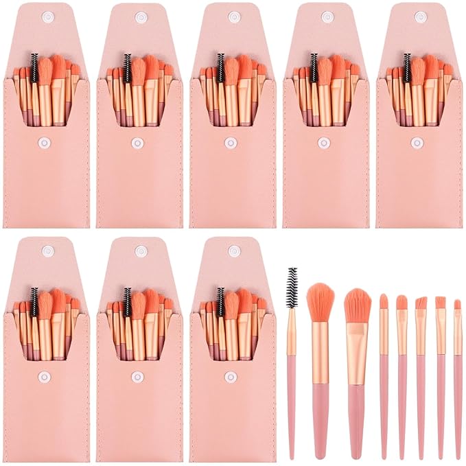 8 Sets Travel Makeup Brushes, Makeup Brush Bag with 8 Brushes, Bridesmaid Present, Synthetic Fiber Makeup Brush, Foundation Blush Shadow Brush Set, Portable Makeup Brush Set for Weddings Parties