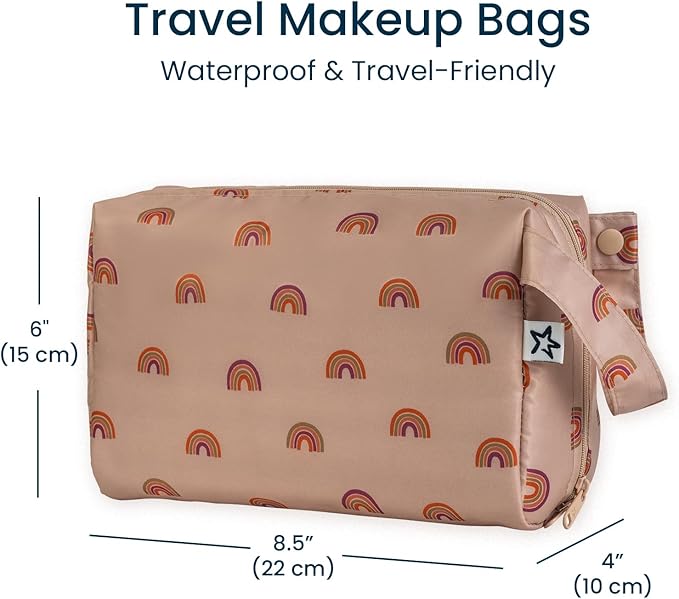 Tiny Twinkle Portable Waterproof Makeup Bag | Travel-Friendly Cosmetic Organizer with Convenient Carry Handle | Spacious Interior, and Secure Zipper Closure (Boho Rainbow)