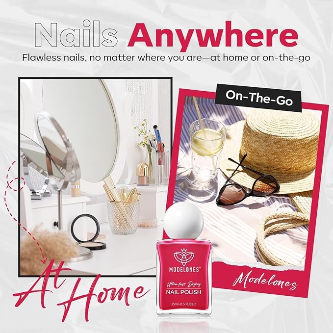 modelones Hot Pink Nail Polish, Magenta Pink 15 ml Quick Dry Nail Lacquer Strengthener Long Last Shine Fingernail Toe Nail Art DIY Home Travel Manicure Gift for Women Girls 0.5 Fl Oz