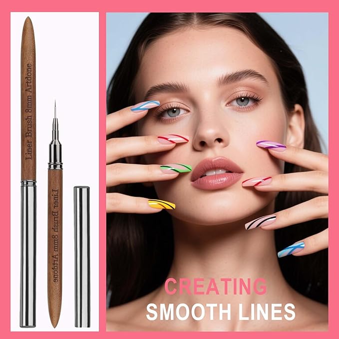 Artdone Wood Grain Nail Art Pens, Liner Brushes Set, 5PCS Brown Color Nail Tools For Long Lines, Thin Details, Fine Drawing, Liner Brush UV Gel Polish Painting Nail Design Sizes 5/12/13/20/25mm