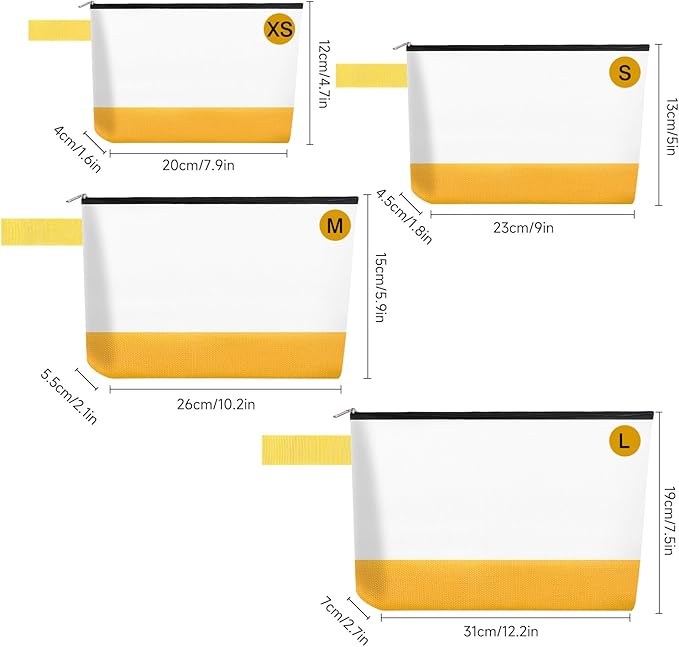 10 Pieces Cotton Canvas Makeup Bag with Bottom and Strap, Multi-Purpose Cosmetic Bag with Zipper Travel Toiletry Pouch, Blank DIY Craft Bag (White&Yellow, L)