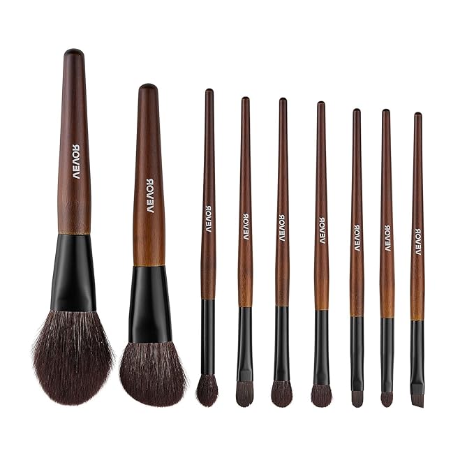 VEVOR 9-Piece Makeup Brush Set for Foundation Blending Eyeshadow, Professional Makeup Brush Kit with Soft Natural Wool & Vegan Synthetic Bristles, Ergonomic Wood Handle, Travel-Friendly Storage Bag
