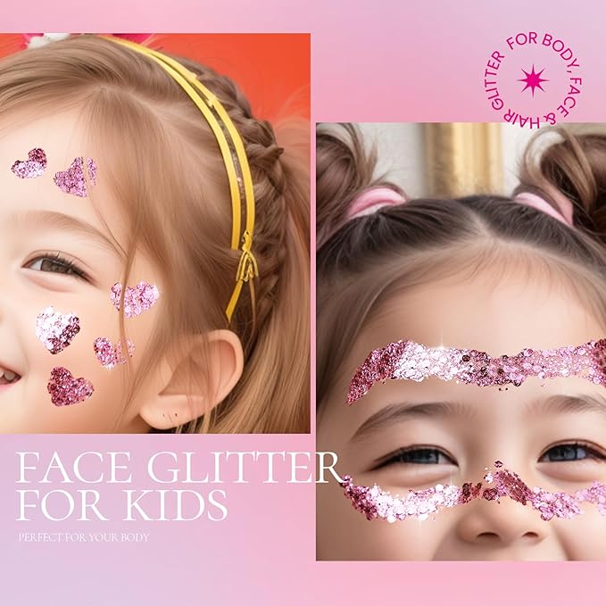 Teenitor Pink Body Glitter, Chunky Face Glitter, Hair Glitter Gel, 80g/2.8oz Pink Festival Cheer Holographic Glitter for Makeup Face Body Hair