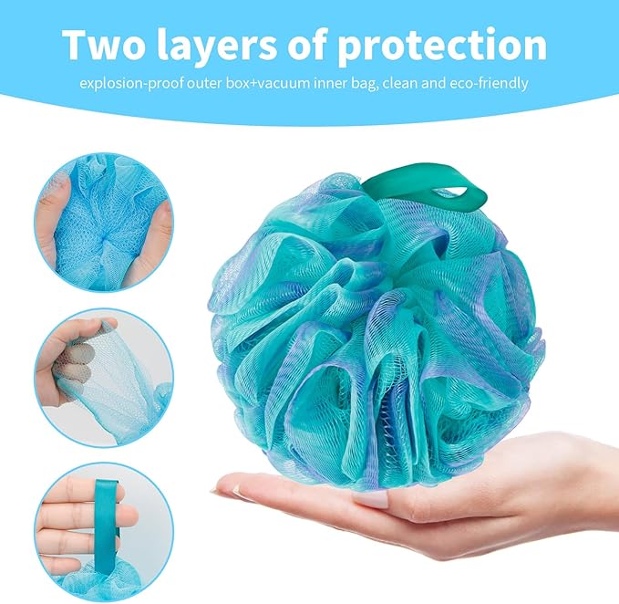 Bath Loofah Shower Sponge Body Back Scrubber Soft Mesh Shower Puffs Exfoliating Loofa for Women & Men Bath Accessories Cleaning Tool (4Pack 60G Loofah Sponge, Forest Fairy)