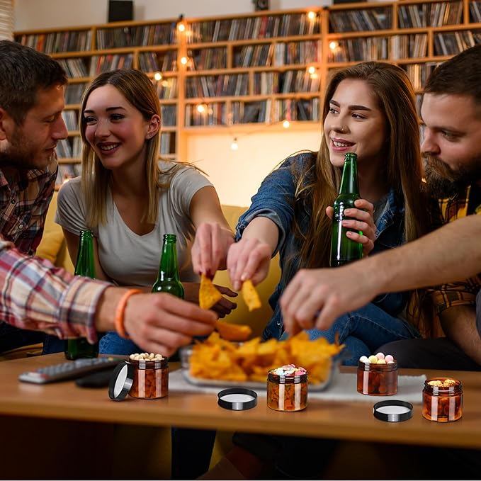 Tanlade 100 Pcs 2 oz Amber Plastic Cosmetic Jars with Lids Empty Leak Proof Container Refillable Cosmetic Jars Airtight for Cream, Lotion, Powder, Ointment, Beauty Products Travel Storage(Round)