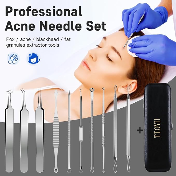 Professional Pimple Popper Tool Kit,10 PCS Blackhead Remover Kit,Extractor Acne Removal Kit for Easy Removal for Pimples,Comedone Extractor Tools for Removing Zit,Acne Removal Kit (Silver)