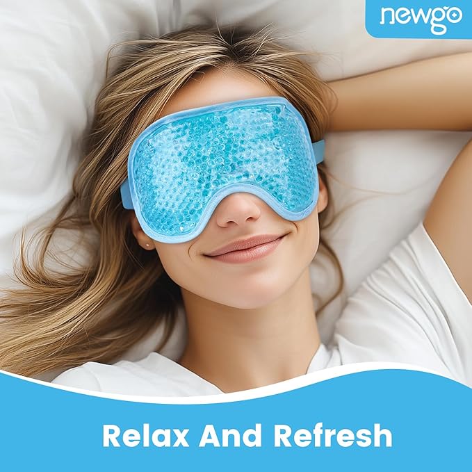 NEWGO Cooling Eye Mask for Puffy Eyes, Cold Eye Mask Eye Ice Pack for After Eyes Surgery, Tension Stress Relief, Itchy Eyes, Headaches, Dark Circles - Blue