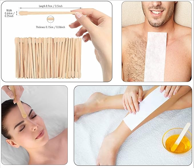 Mibly 4 Style 400 Pcs Assorted Wooden Wax Sticks for Body Legs Face and Small Medium Large Sizes Eyebrow Waxing Applicator Spatulas for (400 Piece Set)
