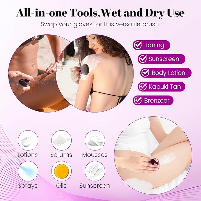 Extra Large Body Makeup Brush For Self Tanner,Makeup Brush For Self Tanner Face Leg,Self Tan Back Applicator,3.2in Sphere Kabuki Brush For Bronzers Blend Self Tanning with Drawstring Bag Purple Vegan