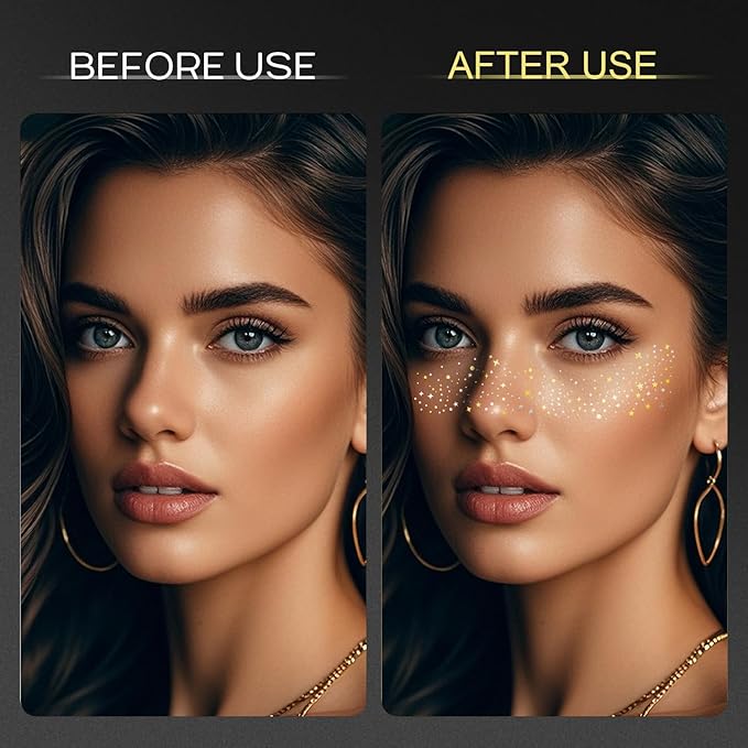 20 Pcs Gold and Silver Face Makeup Patches, Gold & Silver Glitter Freckles Face Tattoos, Gold Glitter Freckles, Sparkle Makeup Patches, Waterproof Face Glitter Patches for Women