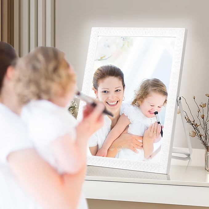 Vanity Mirror with Lights,RGB & 3 Dimmable Light Modes Makeup Mirror with Touch Control,Light Up Mirror for Desk,360°Rotation,17x14 Inch