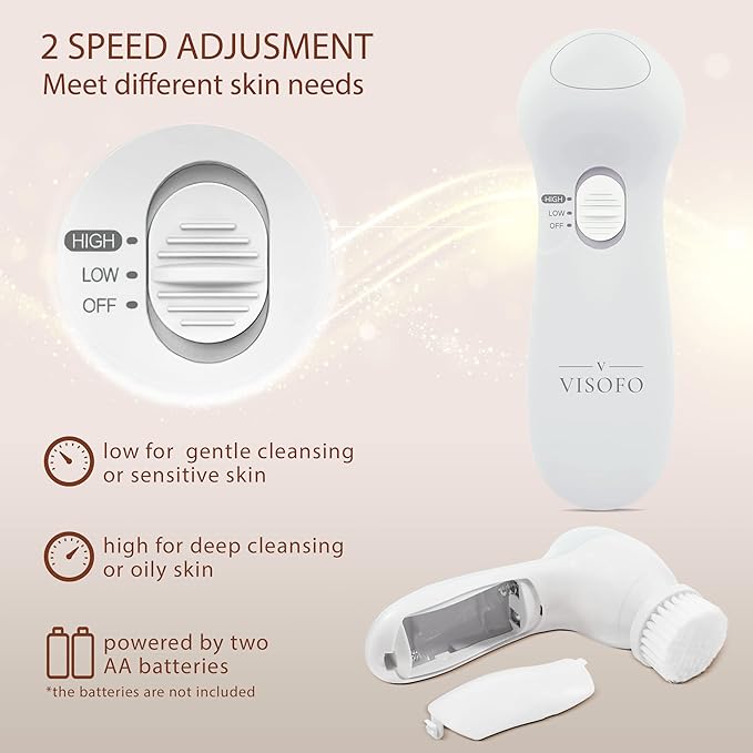 Face Scrubber | Facial Cleansing Brush Exfoliator Skin Care Beauty Products Powered Electric Wash Exfoliating Skincare Women Spin Cleanser Tools Cleaning Scrub Washer Self Care (Pearl)