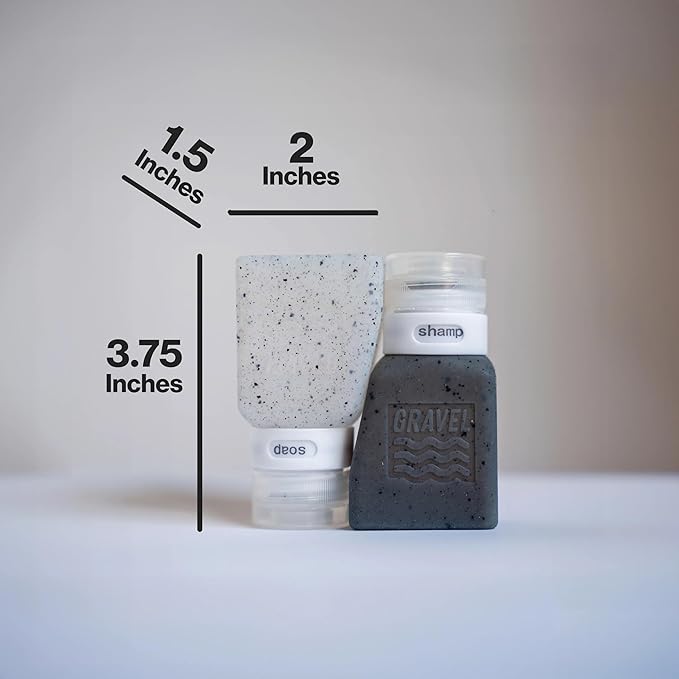 Gravel Travel Bottles 3oz (2-Pack) – Leakproof, BPA-Free, TSA Approved with Label System (Clear & Gray)