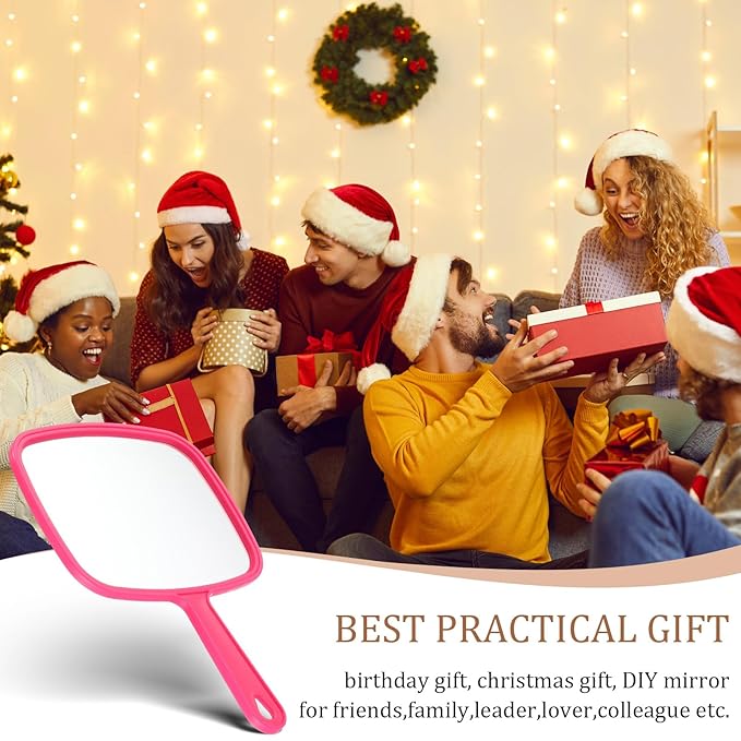 Geetery 12 Pcs Hand Held Mirrors with Handles Hand Makeup Mirrors Bulk Wall Mount for Women Cosmetic Bathroom Home Barber Salon Travel Portable Beauty School Gift, 6.69 x 9.45 Inch (Rose Red)