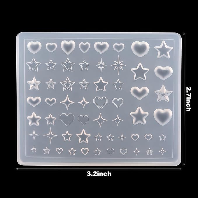 3D Nail Molds Heart, Stars, Starburst Nails Charms Design, Silicone Tool Art Y2k Decoration
