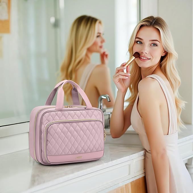 Travel Toiletry Makeup Bag for Women Hanging Toiletry Bag Cosmetic Organizer Make up Bags for Women Travel Essentials (Pinkish Purple)