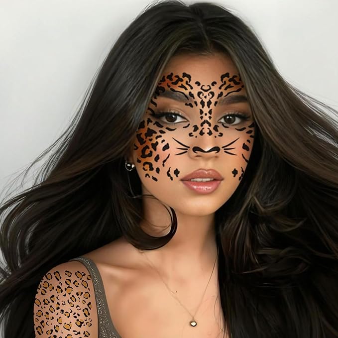 10Pcs Leopard Stickers - Cheetah Face Sticker - Cheetah Tattoos for Halloween Leopard Makeup - Halloween Face Stickers Cosplay
