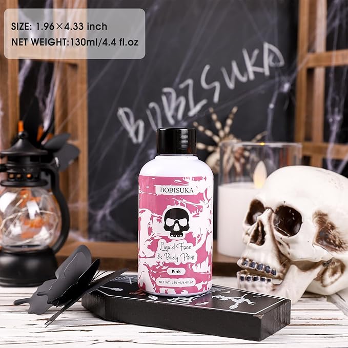 BOBISUKA Pink Face Body Paint Liquid Texture Washable Non Toxic Facepaint Fast Drying Foundation Makeup for Halloween Clown Cosplay SFX Costume Party Large Capacity(130ml)