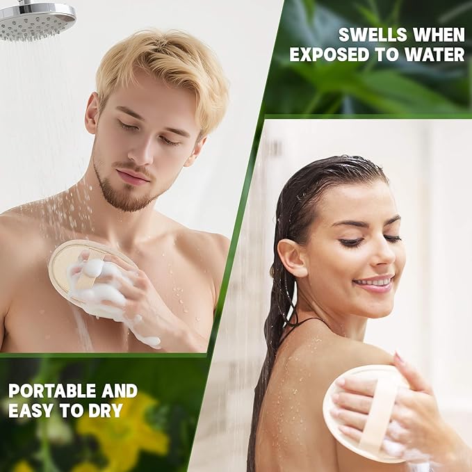 Natural Loofah Sponge Exfoliating Body Scrubber (2Pcs), Loofah Exfoliating Facial Scrubber(2Pcs), Made of Natural Luffa and Terry Cloth, Suitable for Bath Shower Loofah Sponge on Body and Face