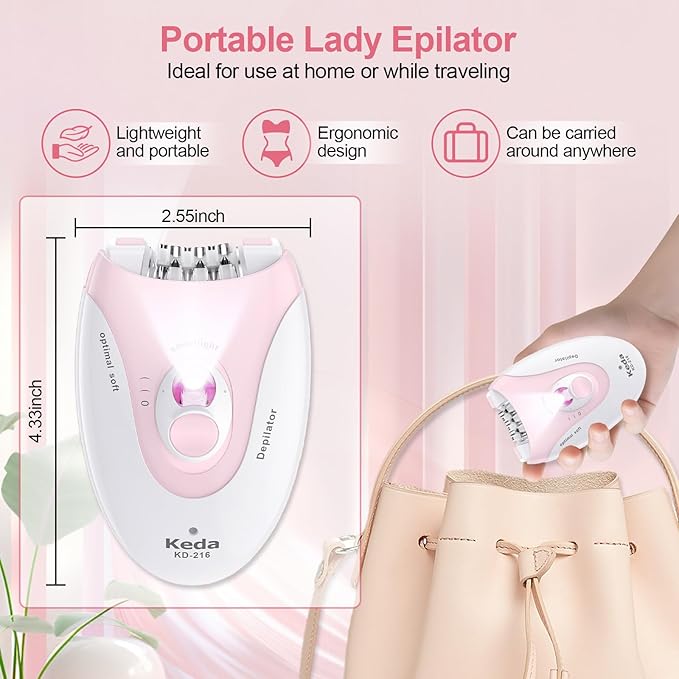 Smooth Glide Epilator for Women, Epilators Hair Removal for Face, Epilators with LED Light, 2 Speed Hair Removal Device, Pluxy Facial Hair Removal for Armpit, Arm, Leg, Bikini, Face, Body