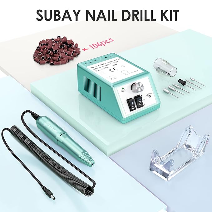 SUBAY Professional Finger Toe Nail Care Electric Nail Drill Machine Manicure Pedicure Kit Electric Nail Art File Drill with 1 Pack of Sanding Bands (Green)