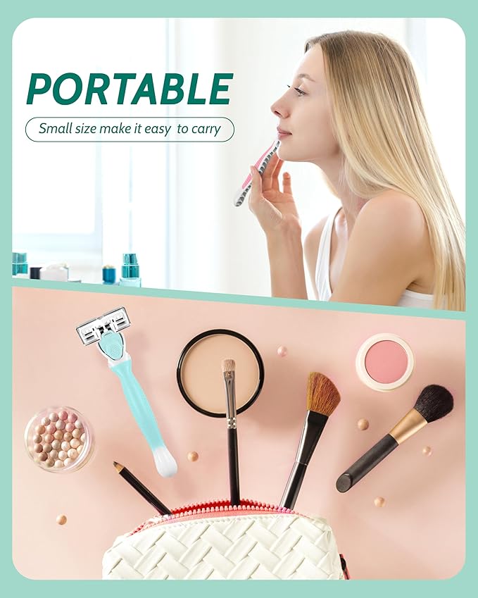 Razors for Women Sensitive Skin, 6 Blades Women’s razors for Shaving Including 2 Travel Razors for Women with 15 Blade Refills, Green