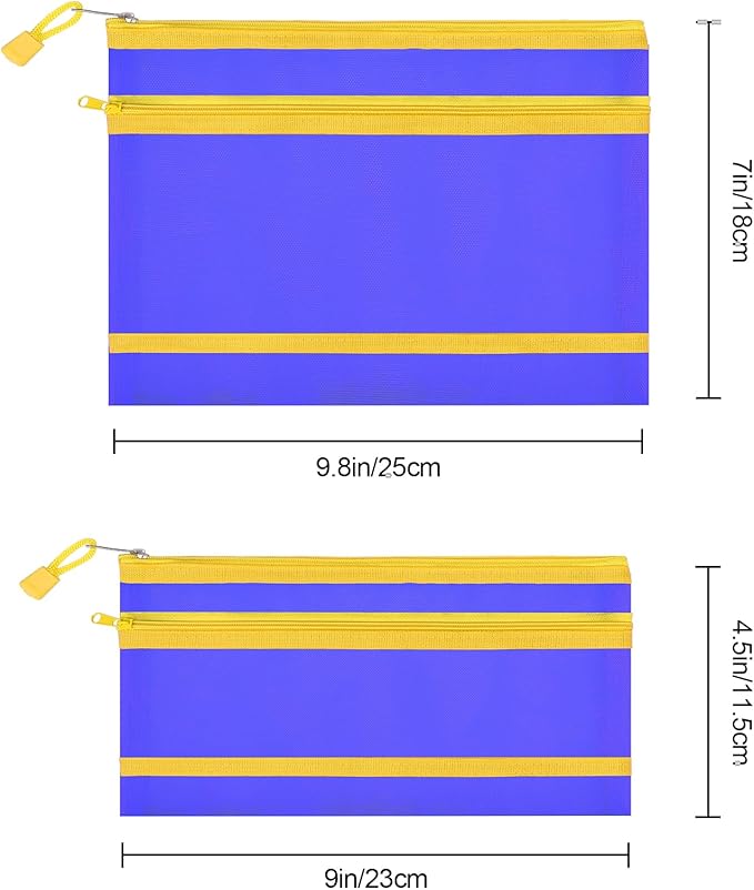 12 Pieces Zipper Nylon Mesh Pouch, Mesh Cosmetic Bags Makeup Bags Pencil Case, Multipurpose Travel Bags for Cosmetic School Office Supplies and Travel Accessories (2 Layers-Blue, A5)