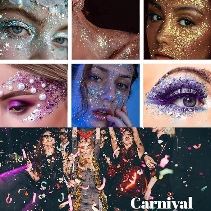 Mysense Pink Body Glitter Stick,Face Hair Glitter Makeup,Sparkling Mermaid Sequins Chunky Glitter Face Paint,Singer Concert Outfit Festival Rave Accessories for Women and Kids