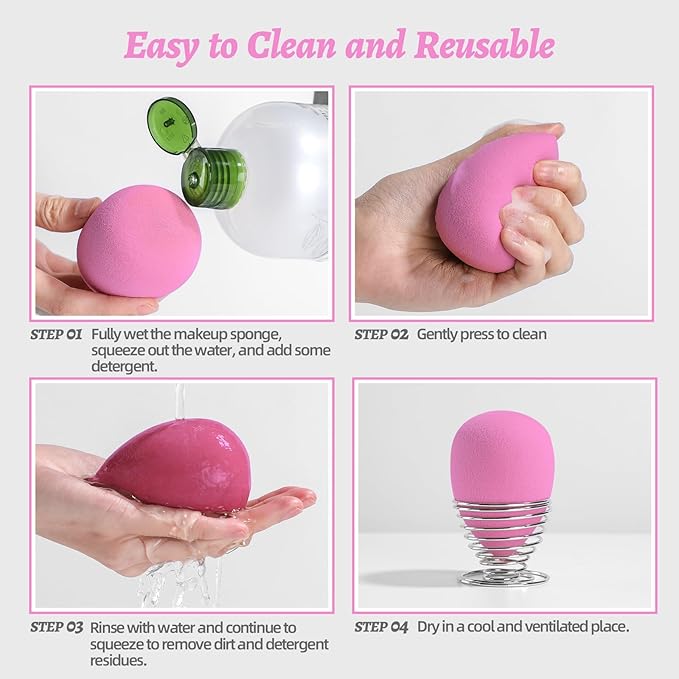 Makeup Sponge Set BS-MALL Blender Sponges 7 Pcs for Liquid, Cream, and Powder, Multi-colored with 1 Mini Makeup Sponge Pink (A-HotPink)