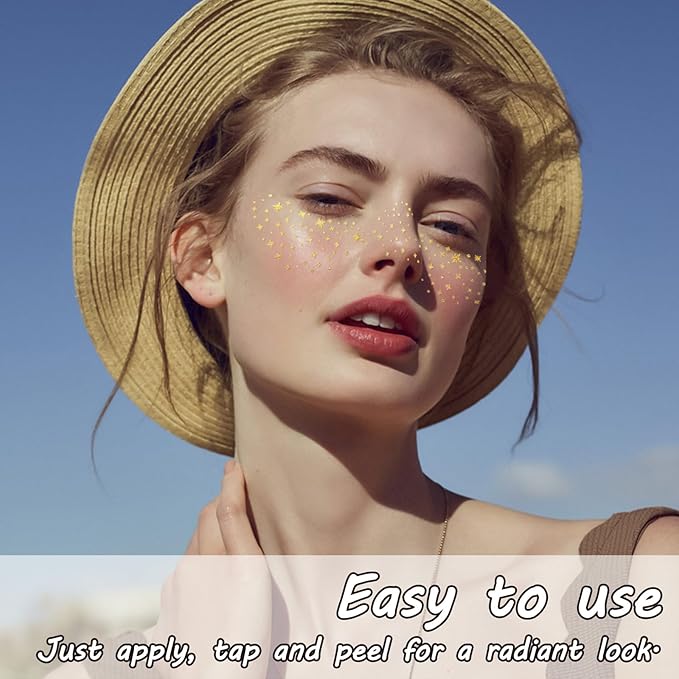 10 Sheets Glitter Freckle Tattoos, Gold Glitter Speckles Face Makeup, Eyes Makeup Accessories Temporary Tattoo for Women and Girls, Cosmetic Freckle for Face