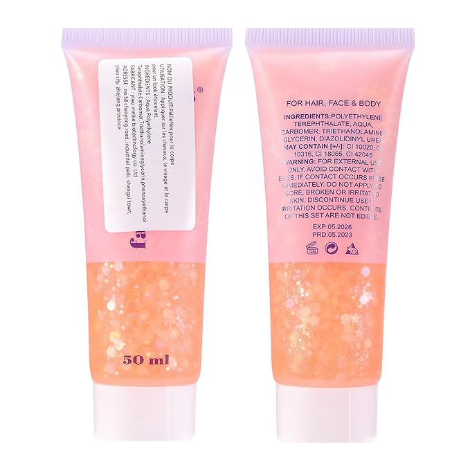 DAGEDA Body Glitter Gel, Face Glitters Body Gel Sequins Shimmer Liquid Eyeshadow, Chunky Glitter for Face Hair Nails, Holographic Cosmetic Laser Powder Festival Glitter Makeup 1.7oz (Coral)