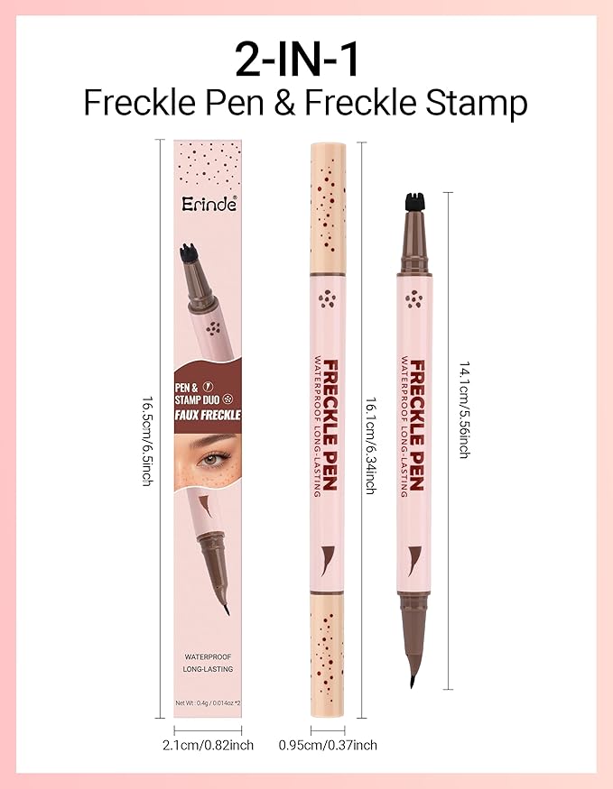 Erinde 2-In-1 Dual-Ended Freckle Pen & Freckle Stamp, Waterproof Freckles Makeup Kit with Precise Curved Tip for Natural, Lifelike Faux Freckles, Long-Lasting Quick Dry Smudge-Proof Fake Freck Pen, 04
