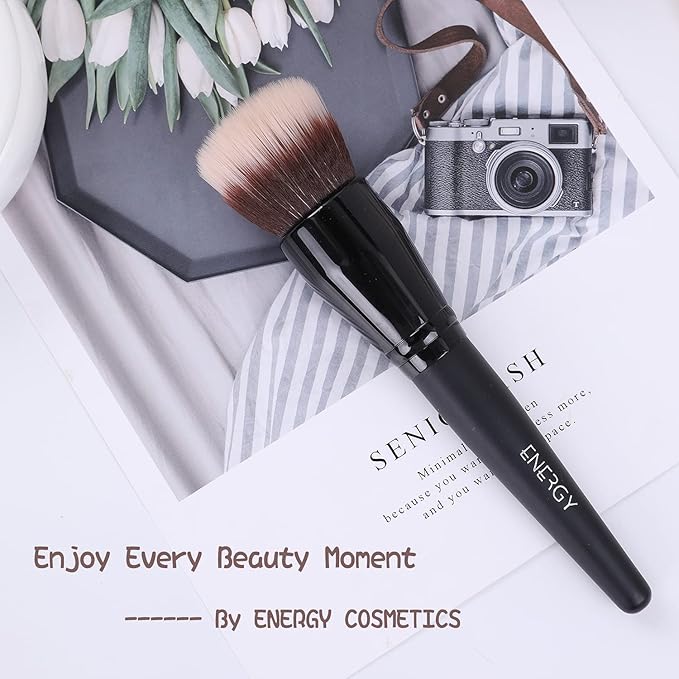 ENERGY Stippling Brush,Professional Makeup Brush for Liquid, Contour, Foundation, Bronzer, Blush, Powder, Buffing, Blending, Soft Vegan Synthetic Bristles, Face Make Up Tool,Black