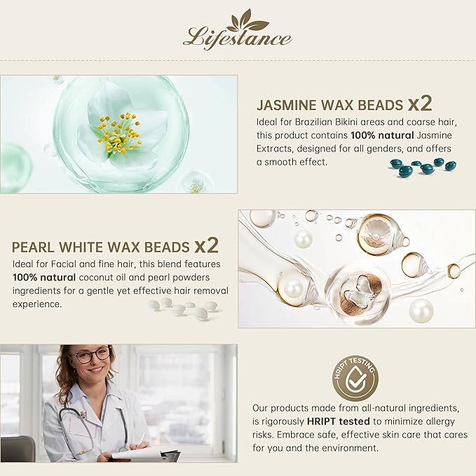 Lifestance Waxing Kit for Women & Men - White L2 Digital Warmer, Silicone Wax Pot Liner, Hair Removal Kit with 14.1oz Hard Wax Beads & Oil Spray, Professional for Home Brazilian Bikini Face Leg Body