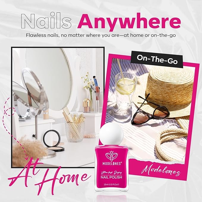 modelones Hot Pink Nail Polish, 15ML Bright Pink Quick Dry Nail Lacquer Strengthener Long Last Shine Fingernail Toe Nail Art DIY Valentine's Day Manicure Gift for Women Girls